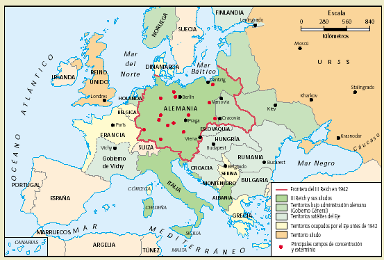 Mapa de Europa en la segunda guerra mundial